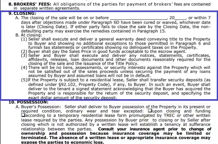 step 19 give details of the sale’s closing filling out a trec form