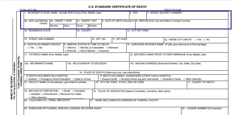 step 2 enter the decedent’s personal data filling out a cdc us standard certificate of death