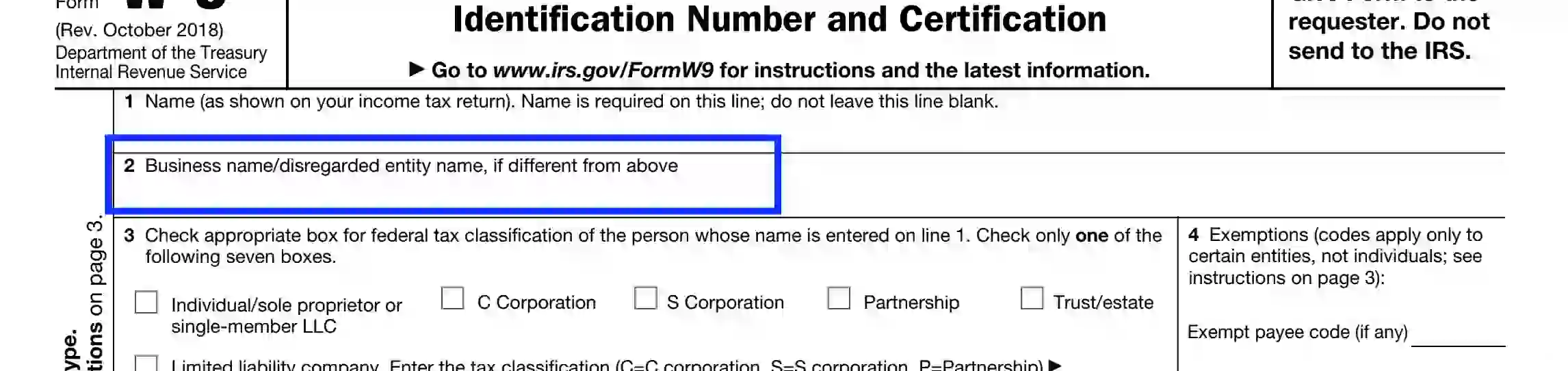 step 2 indicate the taxpayer’s business title filling out an irs w 9 form