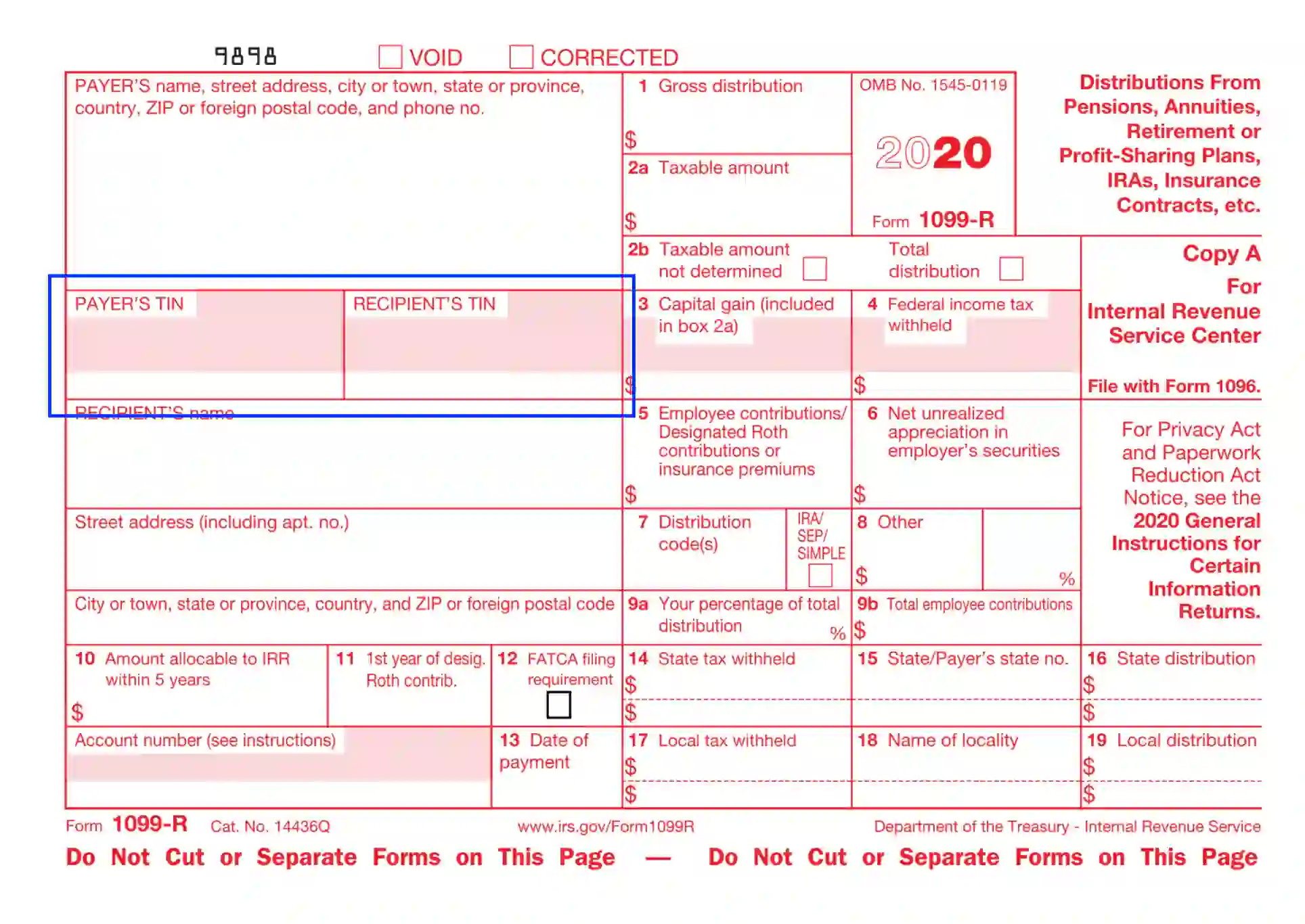step 2 put the payer’s and the recipient’s tins filling out an irs form 1099 r