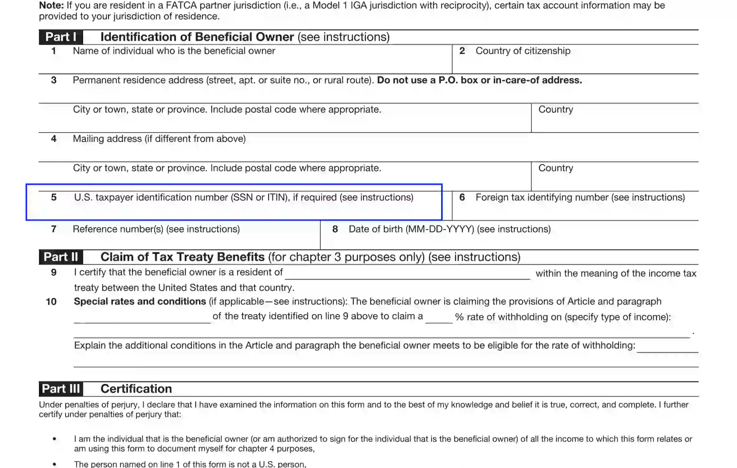 step 2 submit the beneficial owner’s id data in part 1 filling out an irs form w 8ben