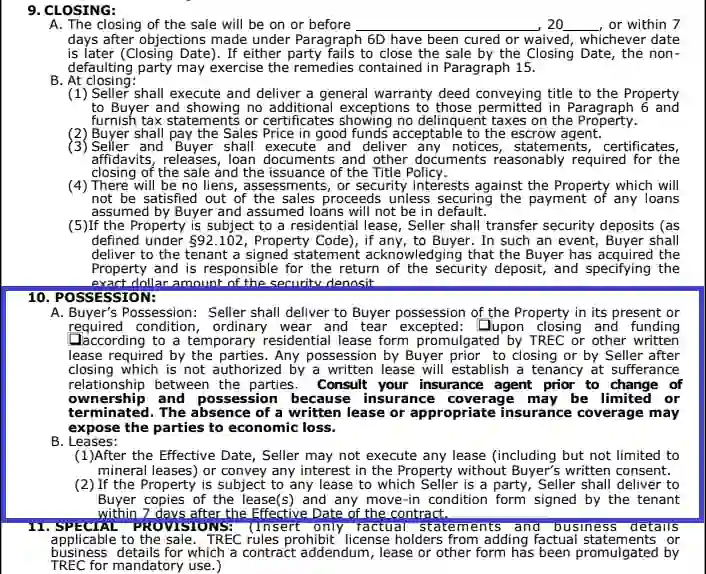 step 20 state the details of a consumer’s possession of the property filling out a trec form