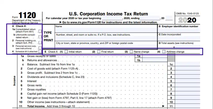 step 3 checkbox the type of tax return filling out an irs form 1120