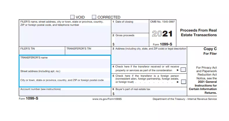 step 3 enter the transferor’s data and contact information filling out an irs form 1099 s