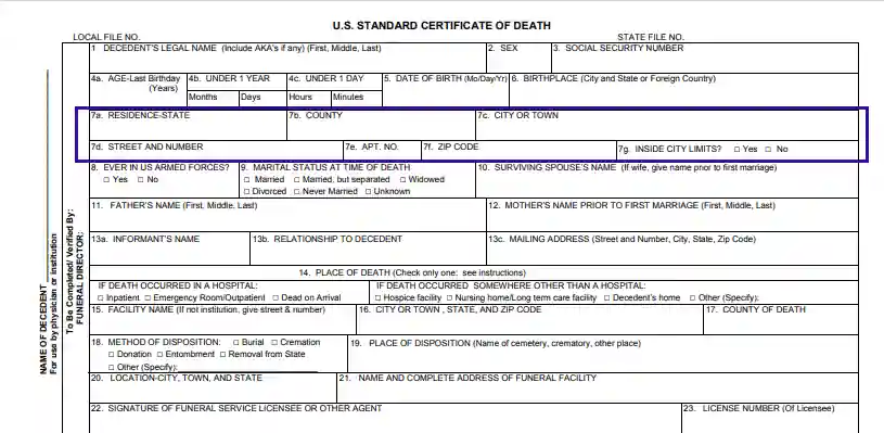 step 3 provide the decedent’s residential address filling out a cdc us standard certificate of death