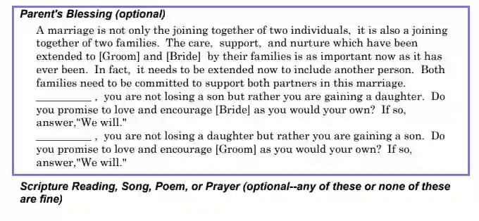 step 3 sample 1 parents’ blessing filling out a wedding ceremony script