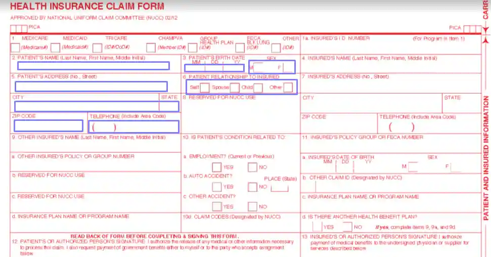 step 3.1 add the patient’s data filling out a cms form 1500
