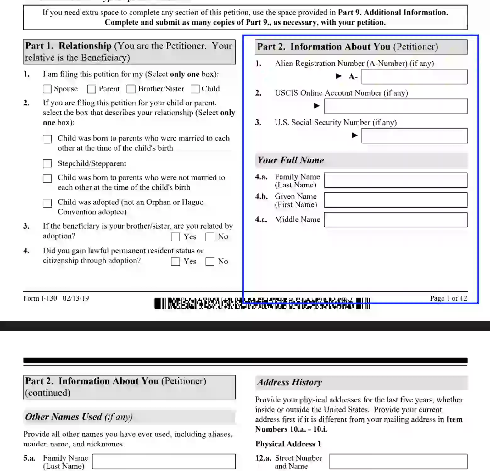 step 3.1 enter the petitioner’s info filling out a uscis form i 130