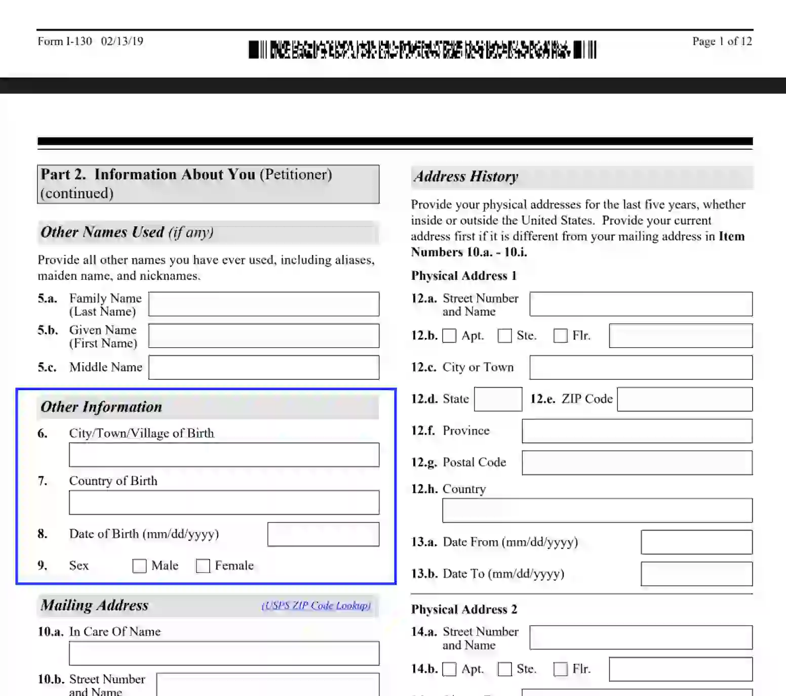 step 3.2 enter the petitioner’s info filling out a uscis form i 130
