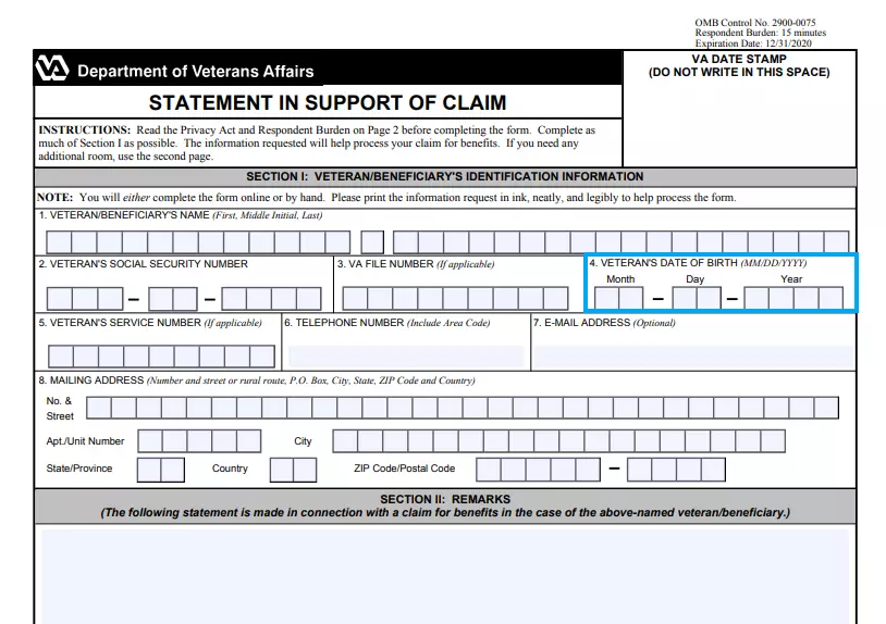 step 4 enter the beneficiary’s date of birth filling out a vba va form 21 4138