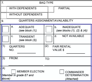 step 4 quarters assignment or availability - filling out a da form 5960