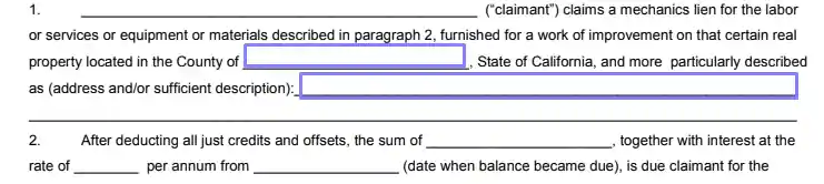 step 4 state the property’s address filling out a mechanics lien california