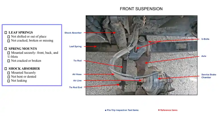 step 4.1 check the front suspension filling out a pre trip inspection checklist