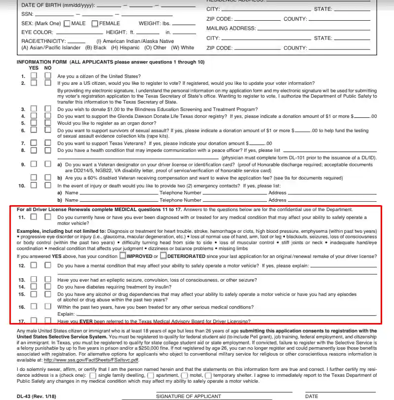 step 5 complete another survey (for driver’s license only) filling out a form dl 43