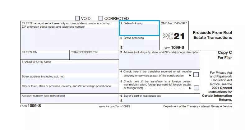 step 5 define the deal’s closing date (box 1) filling out an irs form 1099 s