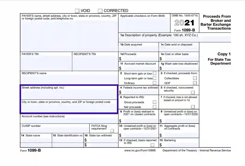 step 5 insert the recipient’s address filling out an irs form 1099 b