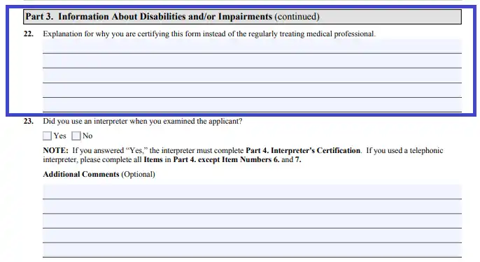 step 5.4 give additional data on the candidate’s incapacities filling out a uscis form n 648