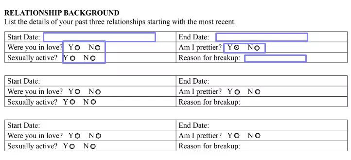 step 6 describe your relationship background - filling out a boyfriend application form