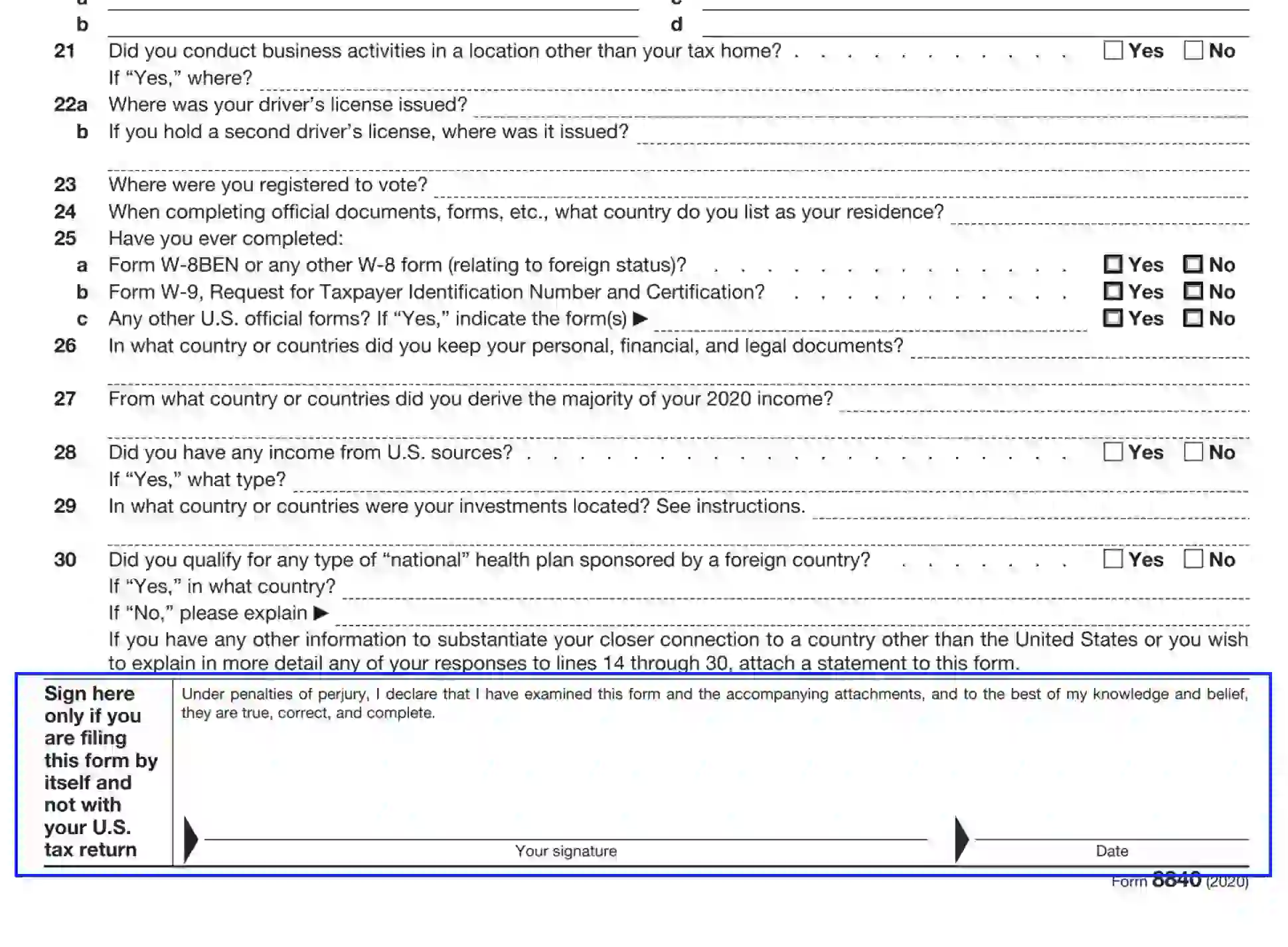 Irs Form 8840 For 2023 Printable Forms Free Online 6606