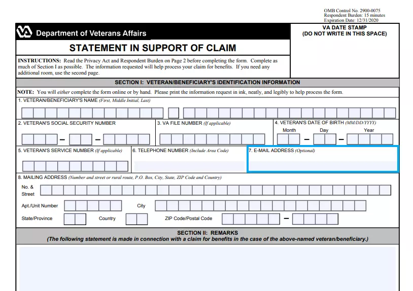 step 7 leave the beneficiary’s e mail address filling out a vba va form 21 4138
