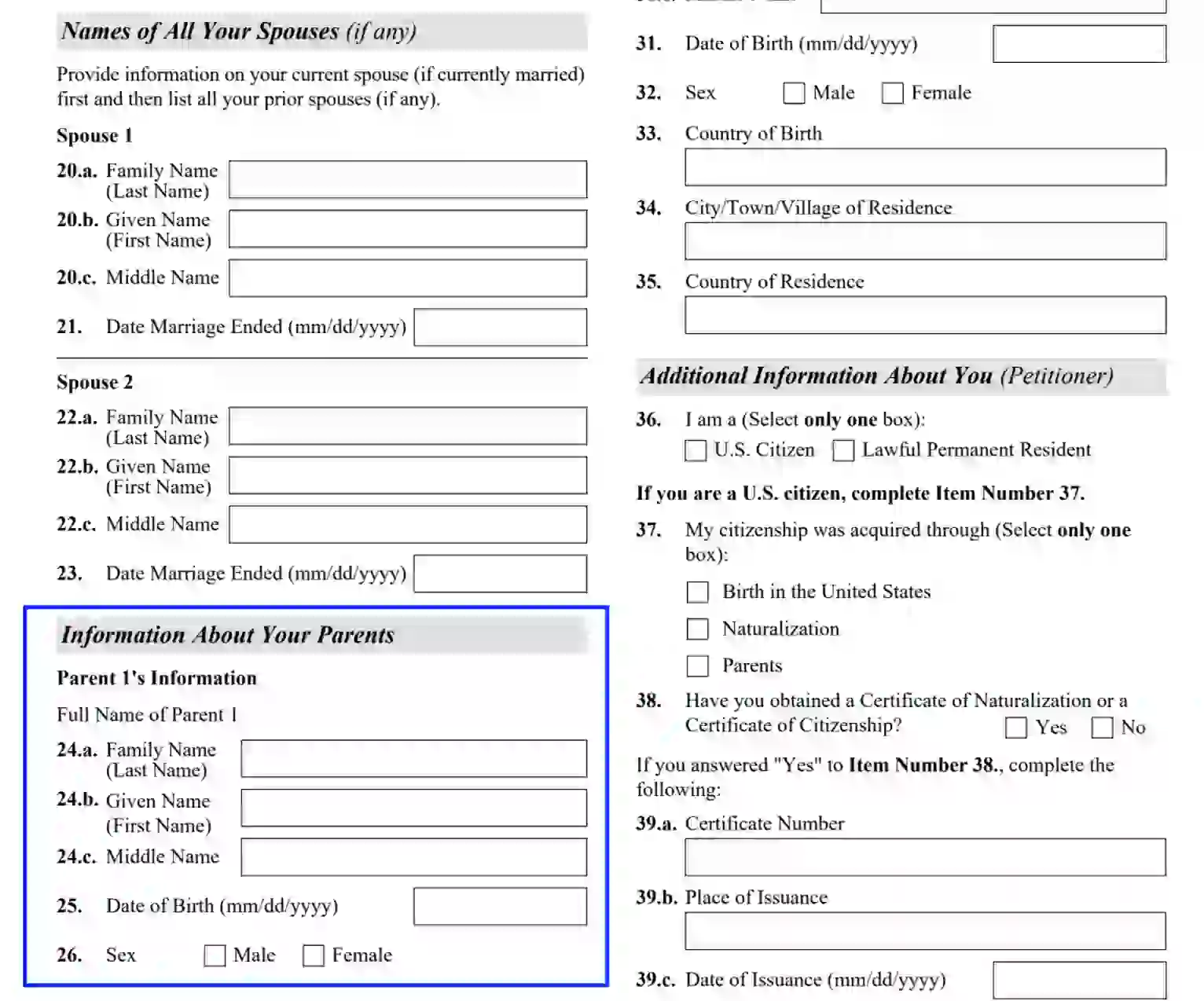 step 7 parents’ info filling out a uscis form i 130