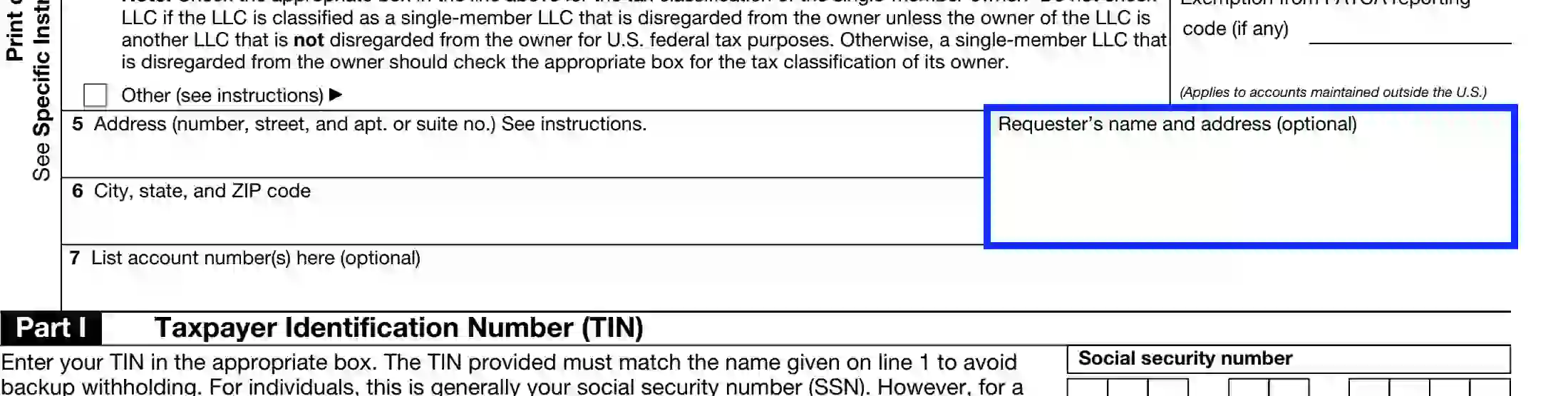 step 7 specify the requester’s address filling out an irs w 9 form