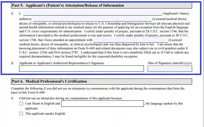 step 7 supply the candidate’s signature filling out a uscis form n 648