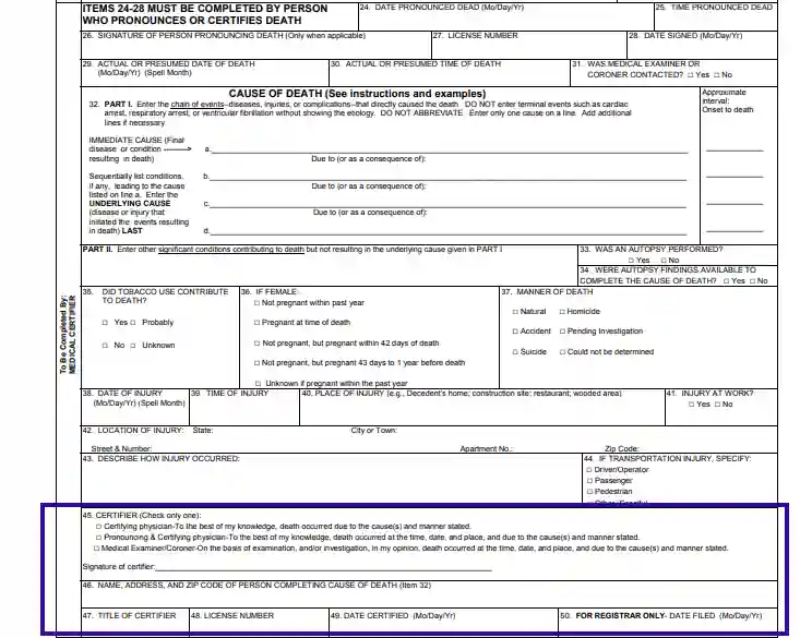 step 8 provide the certifier’s info filling out a cdc us standard certificate of death