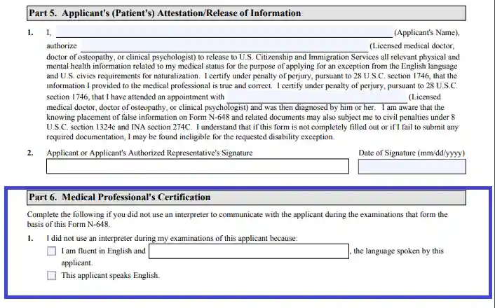step 8 state the interpreter’s participation in the form completion filling out a uscis form n 648