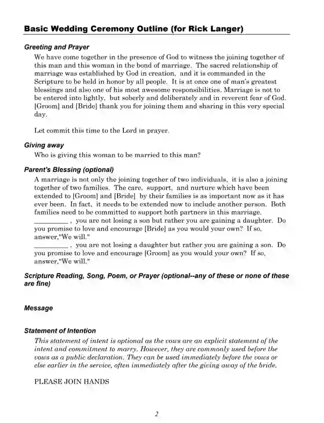 Wedding Ceremony Script ≡ Sample PDF Script for Marriage