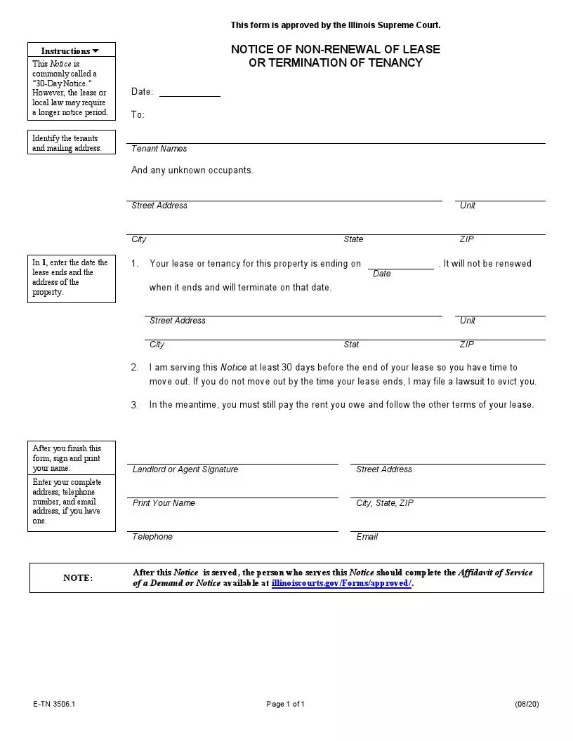 Lease termination letter in Illinois State