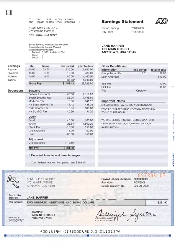 ADP Pay Stub Template ≡ Fill Out Printable PDF Forms Online