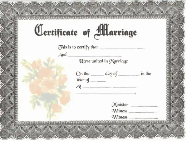 blank marriage certificate