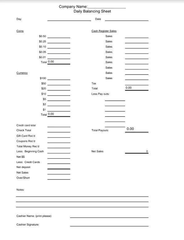 Cash Register Free Printable Cash Drawer Count Sheet FREE PRINTABLE TEMPLATES