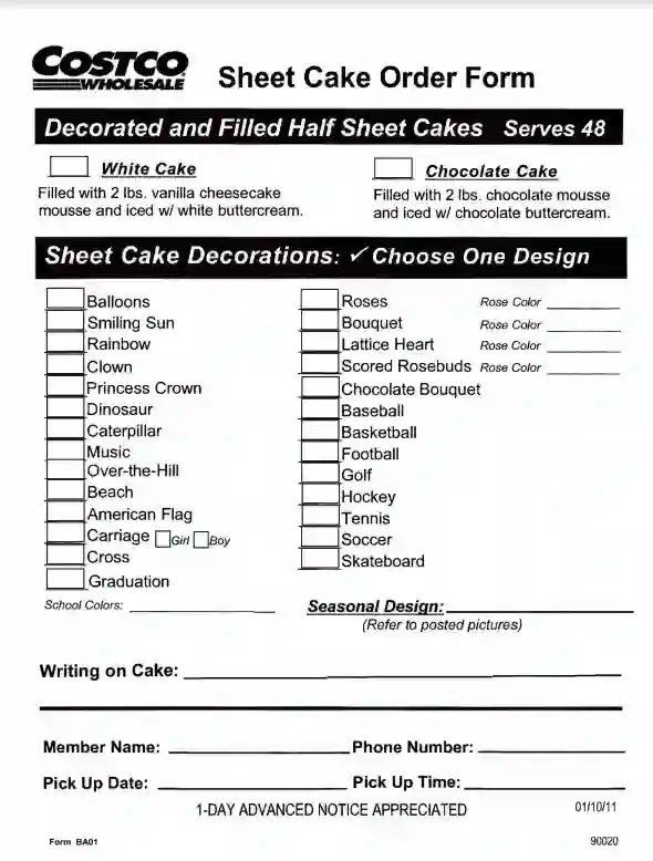 costco cake order form