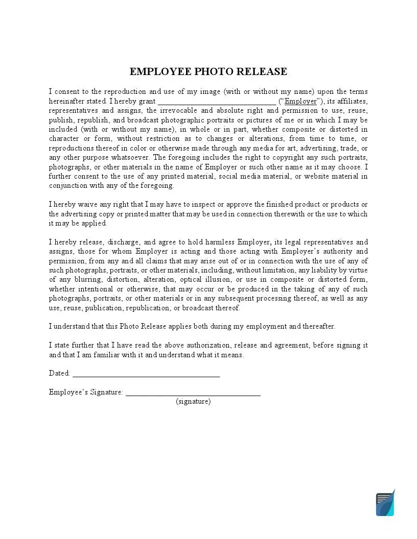employee photo release form