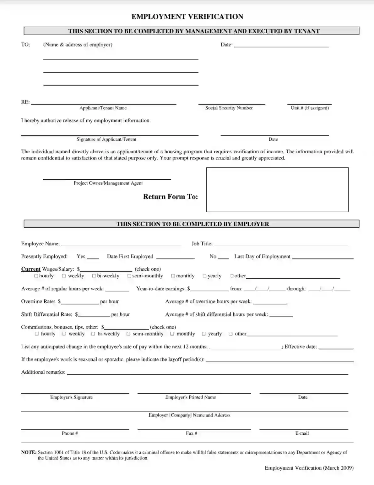 employment verification form