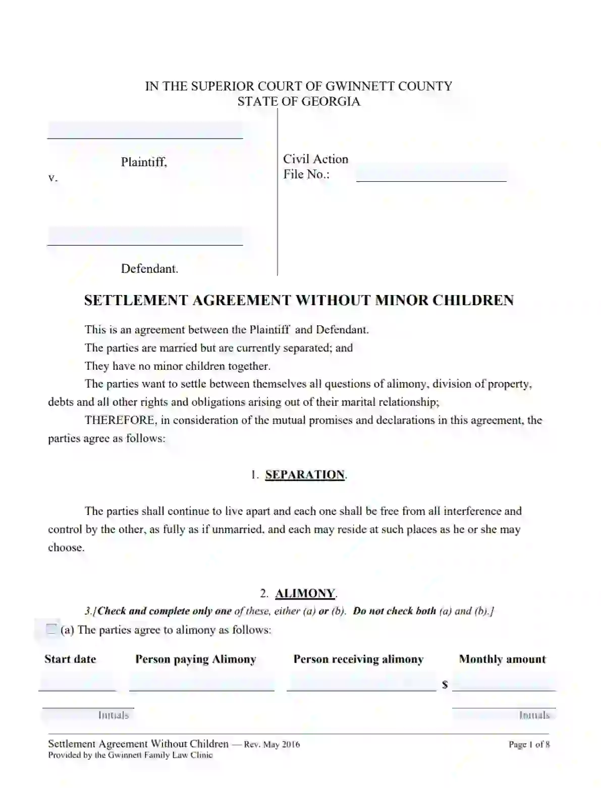 georgia marital settlement agreement