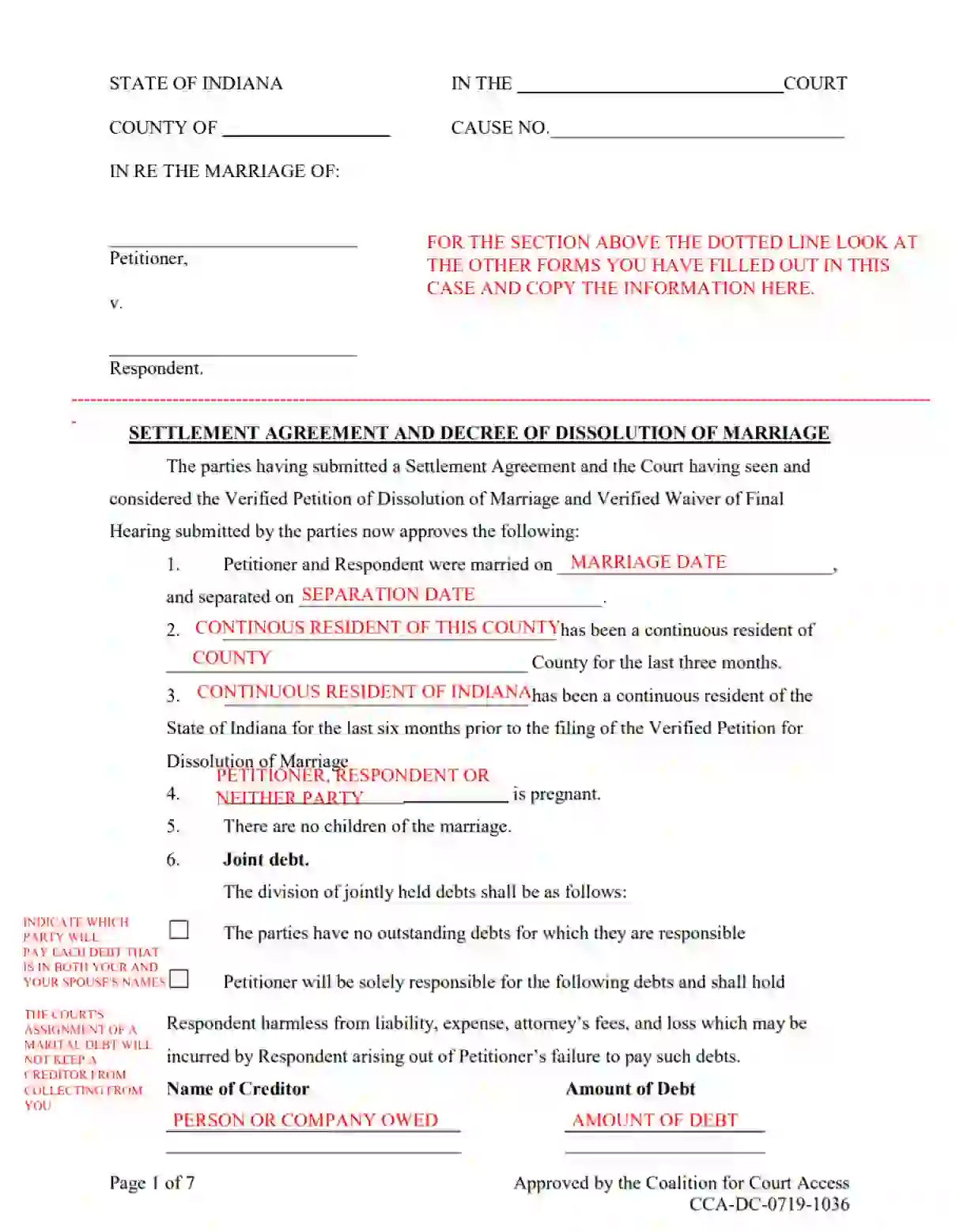 Printable Online Indiana Divorce Papers Instructions Divorce Papers 