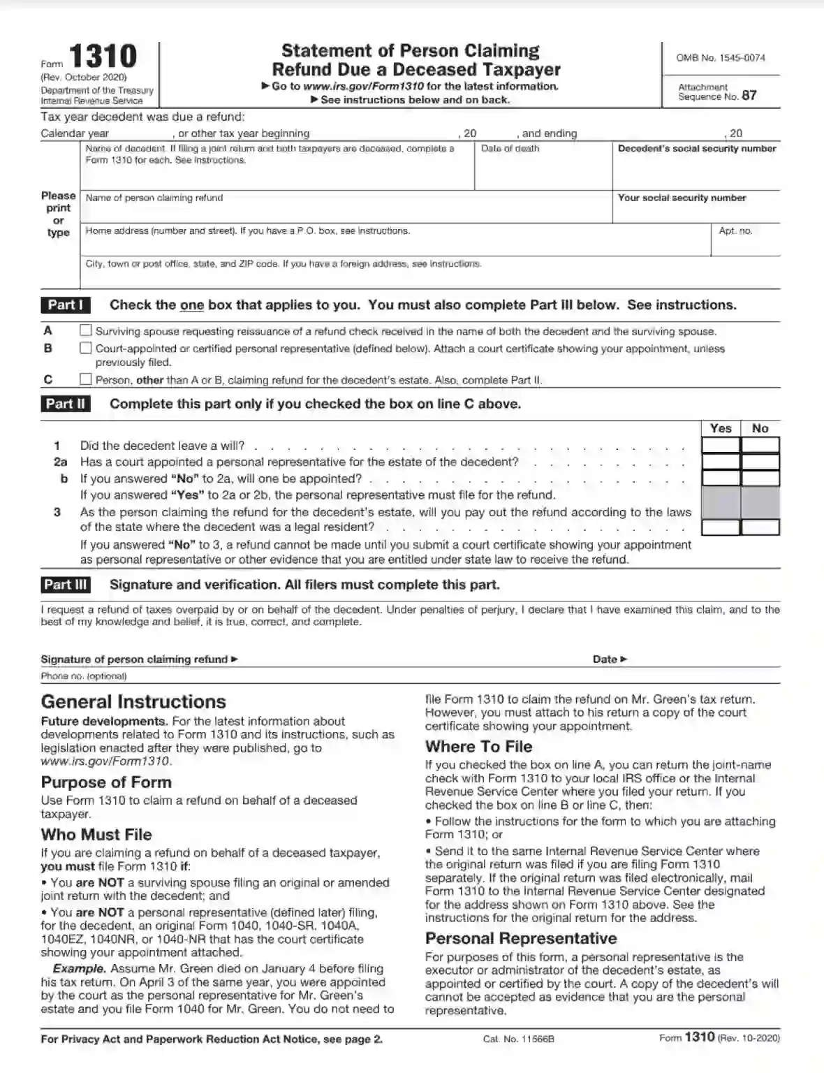 Irs Form 1310 Fill Out Printable Pdf Forms Online