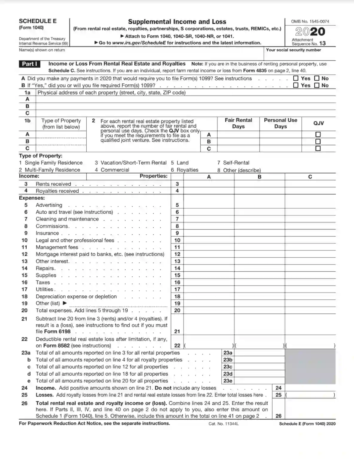 Irs Schedule E Form 1040 Fill Out Printable Pdf Forms