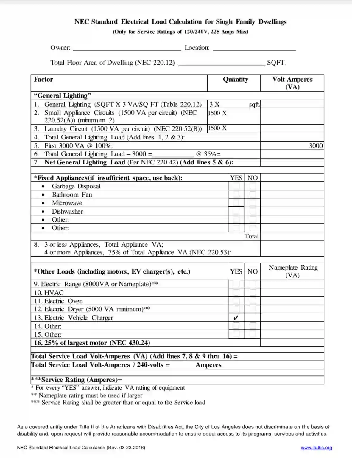 residential electrical load calculations