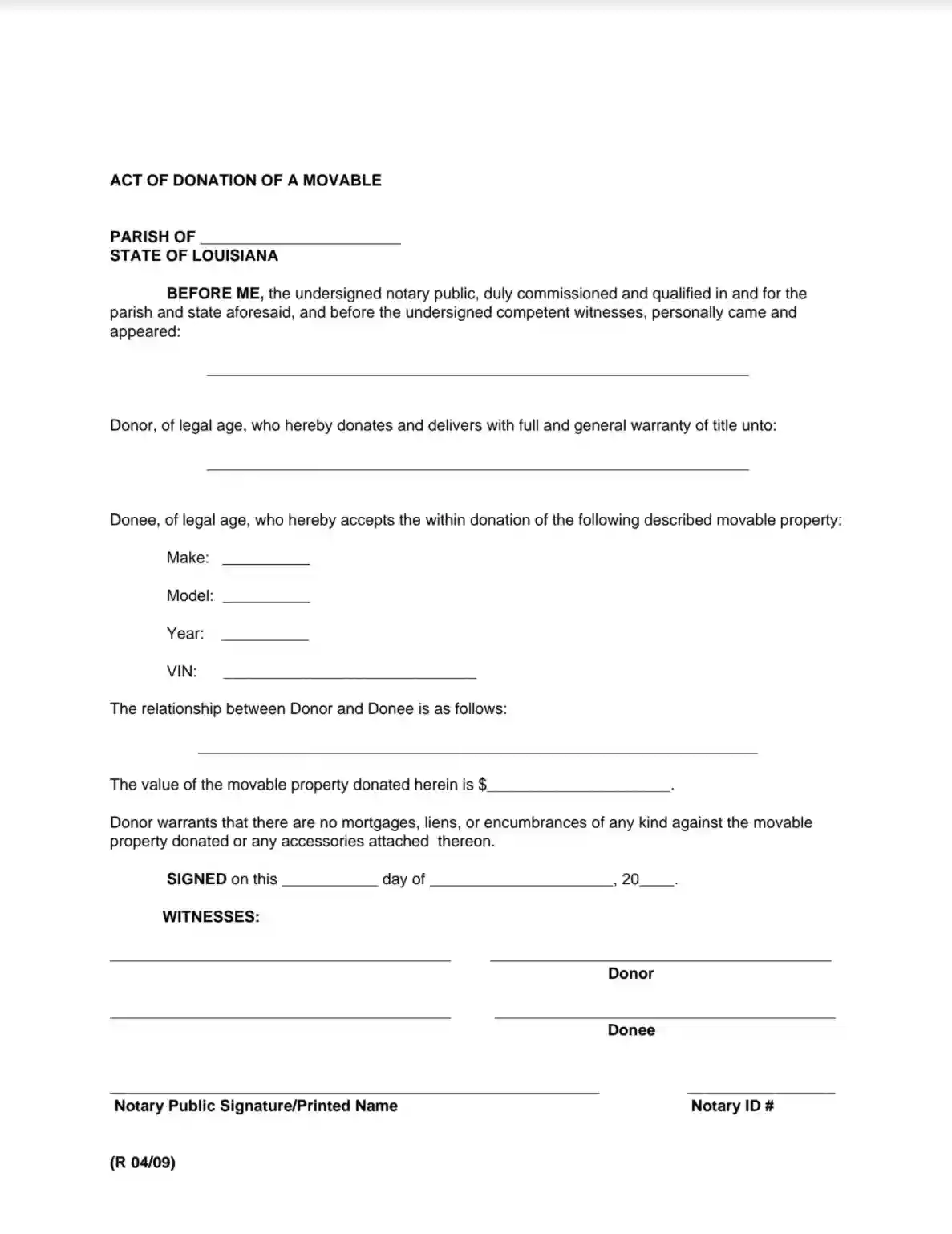 Louisiana Act Of Donation Fill Out Printable PDF Forms Online