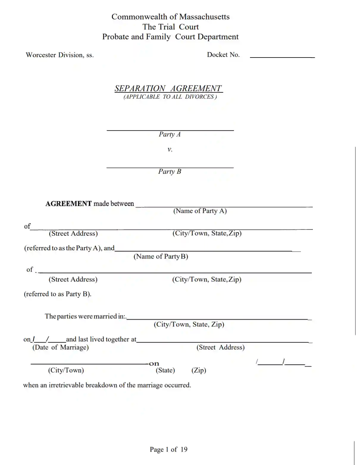 massachusetts marital settlement agreement
