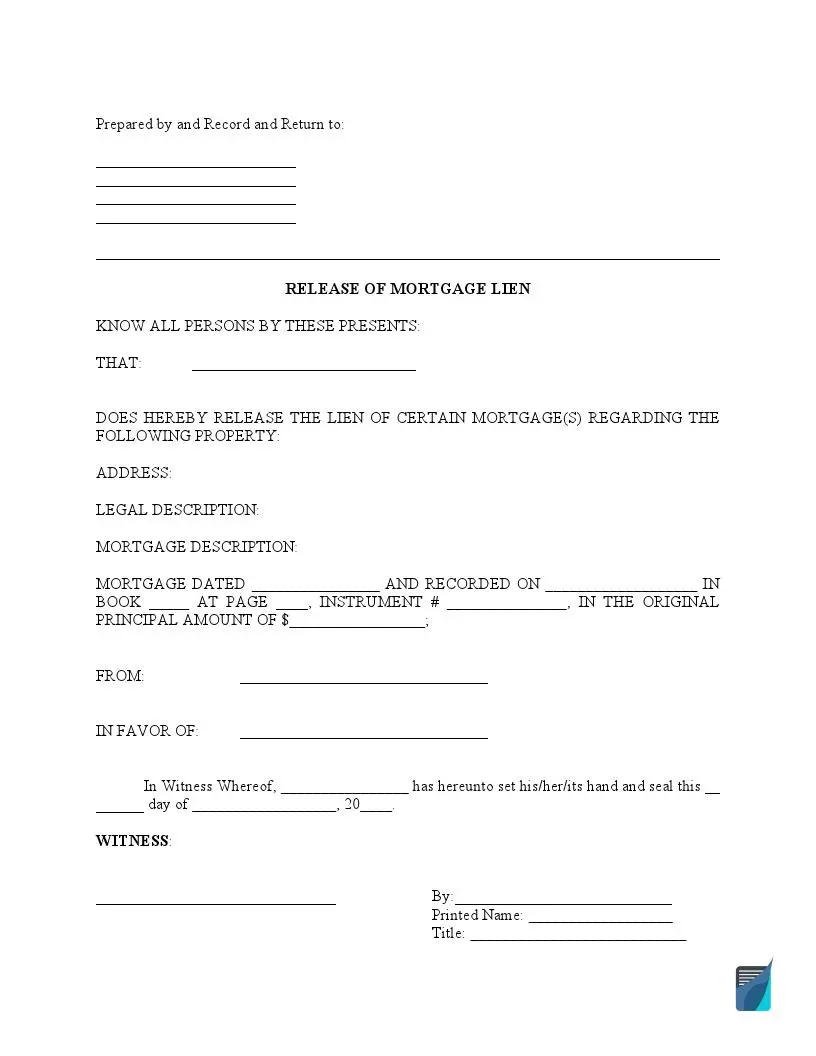 Mortgage Lien Release Form Mortgage Satisfaction Template