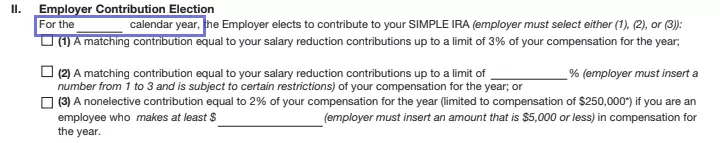 step 11 - specify the year - filling out irs form 5304-simple