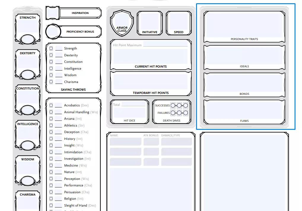 dnd character sheet fill out printable pdf forms online