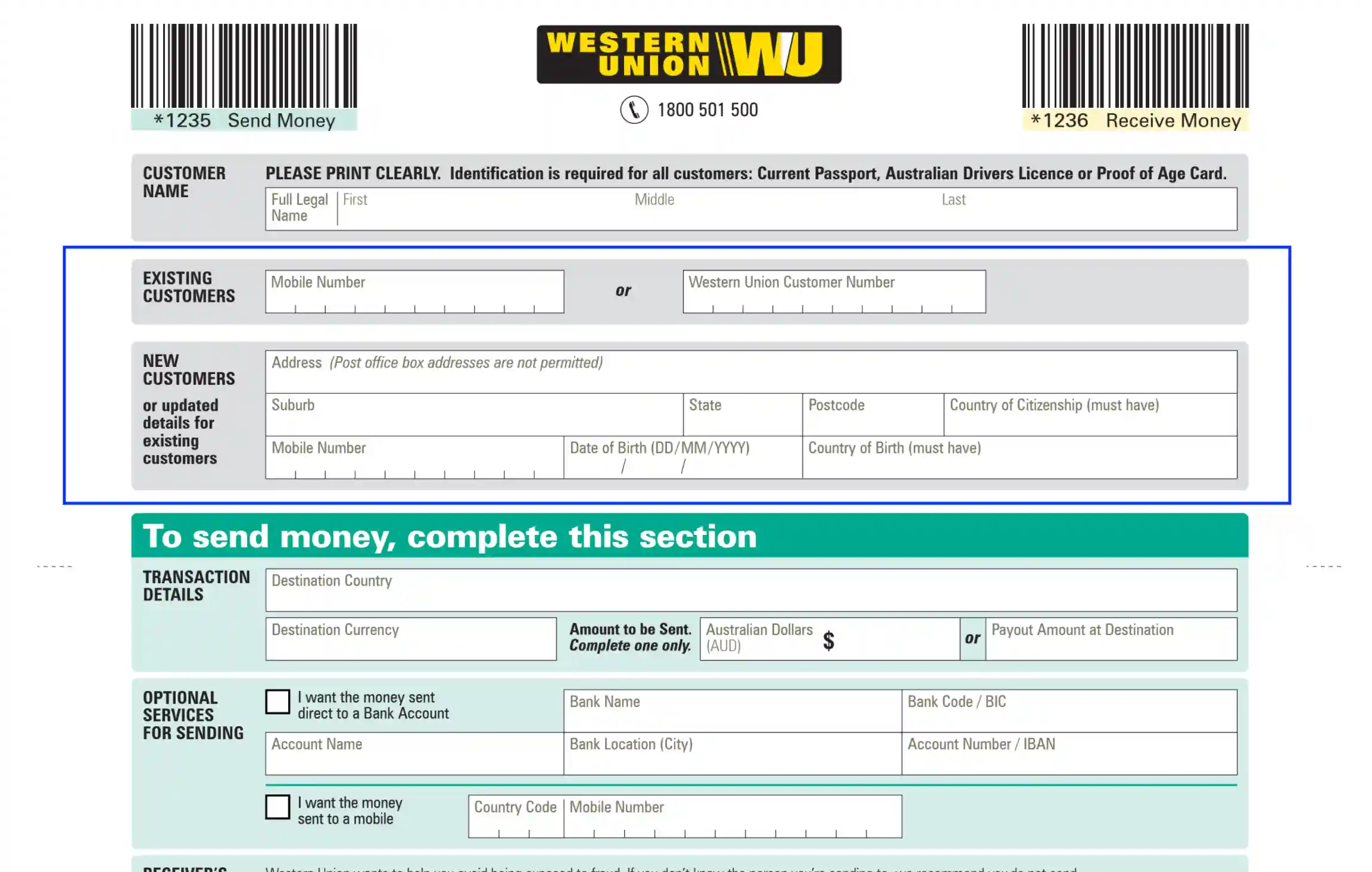 western union money order form
