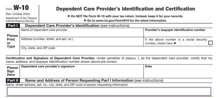 Irs Form W 10 Fill Out Printable Pdf Forms Online