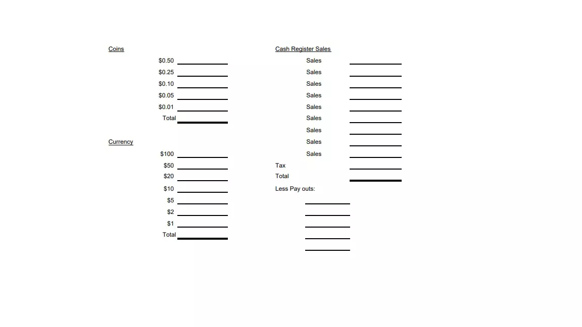 Cash Drawer Count Sheet Fill Out Printable Pdf Forms Online